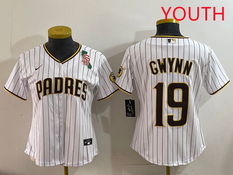Youth San Diego Padres #19 Gwynn White Stripe Game 2025 Nike MLB Jersey style 2